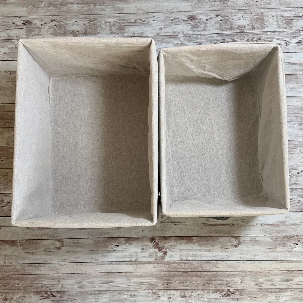 Pair Woven Fabric Baskets with Linen Liner Gray Beige 15